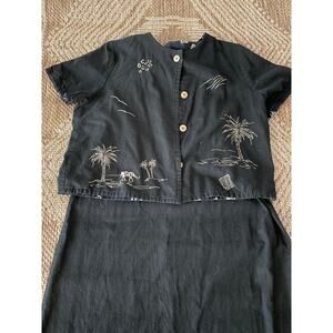 Vtg. 2/PC Studio Ease Black Long Dress w/ Reversible short sleeve Jacket SZ 16